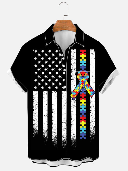 Autism Awareness American Flag Essential Soft & Breathable Short Sleeve Shirt
