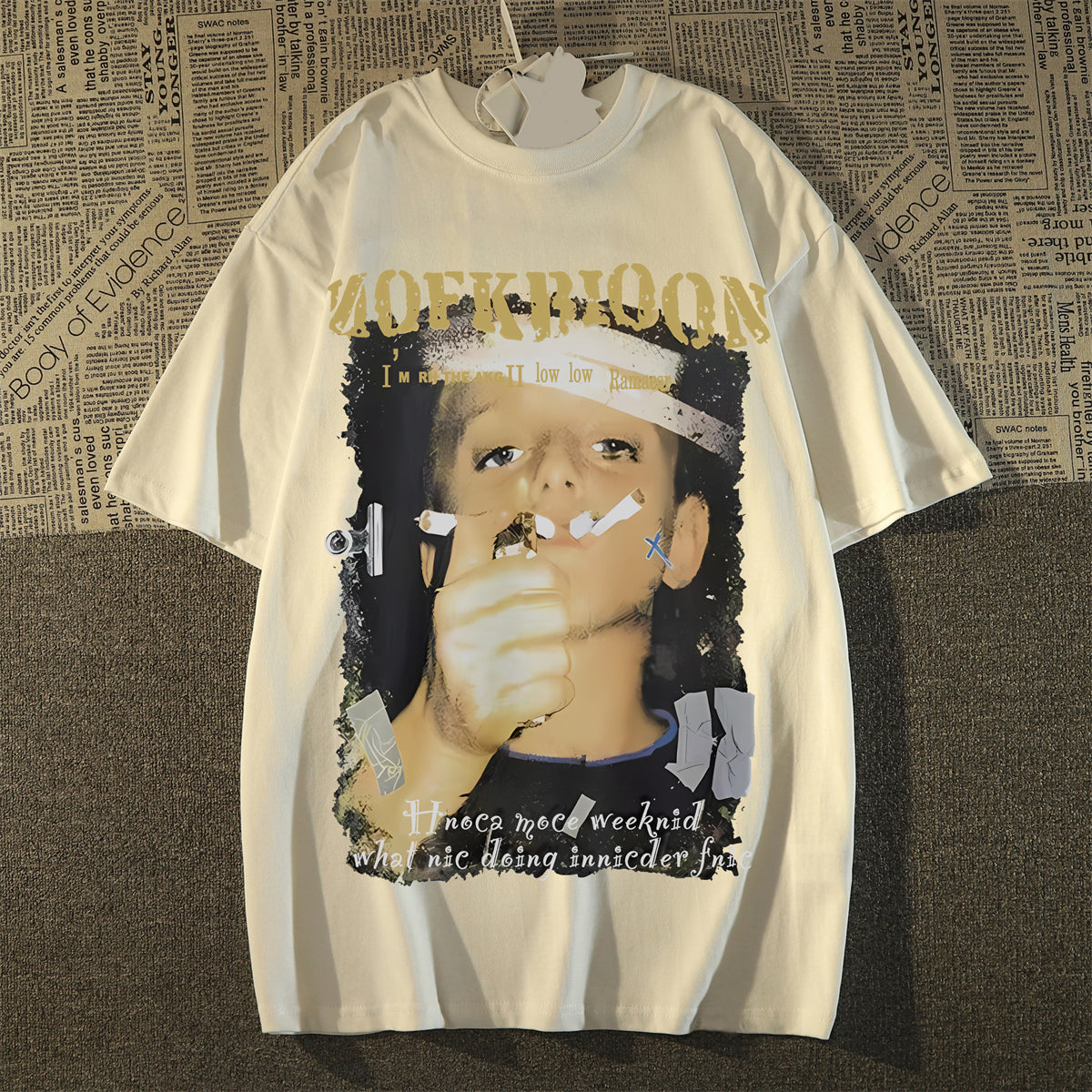 Unisex Hip hop smoking portrait pure cotton printed T-shirt