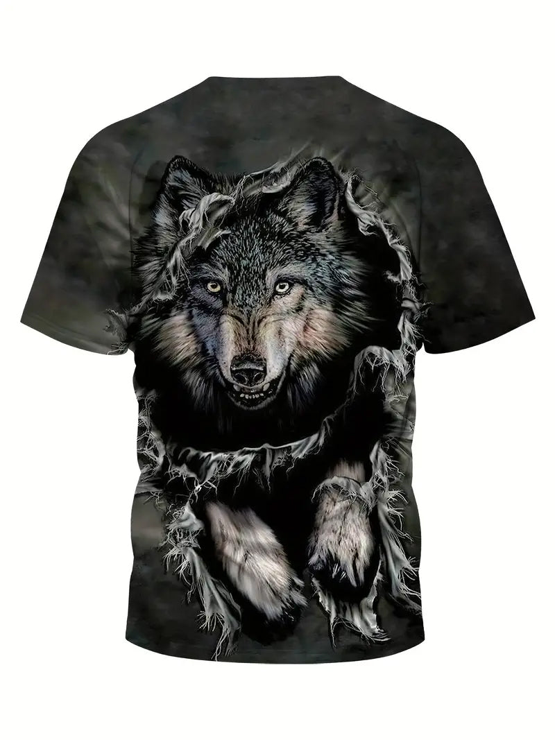 Plus Size 3D Wolf Print Men's Cool T-shirt For Summer