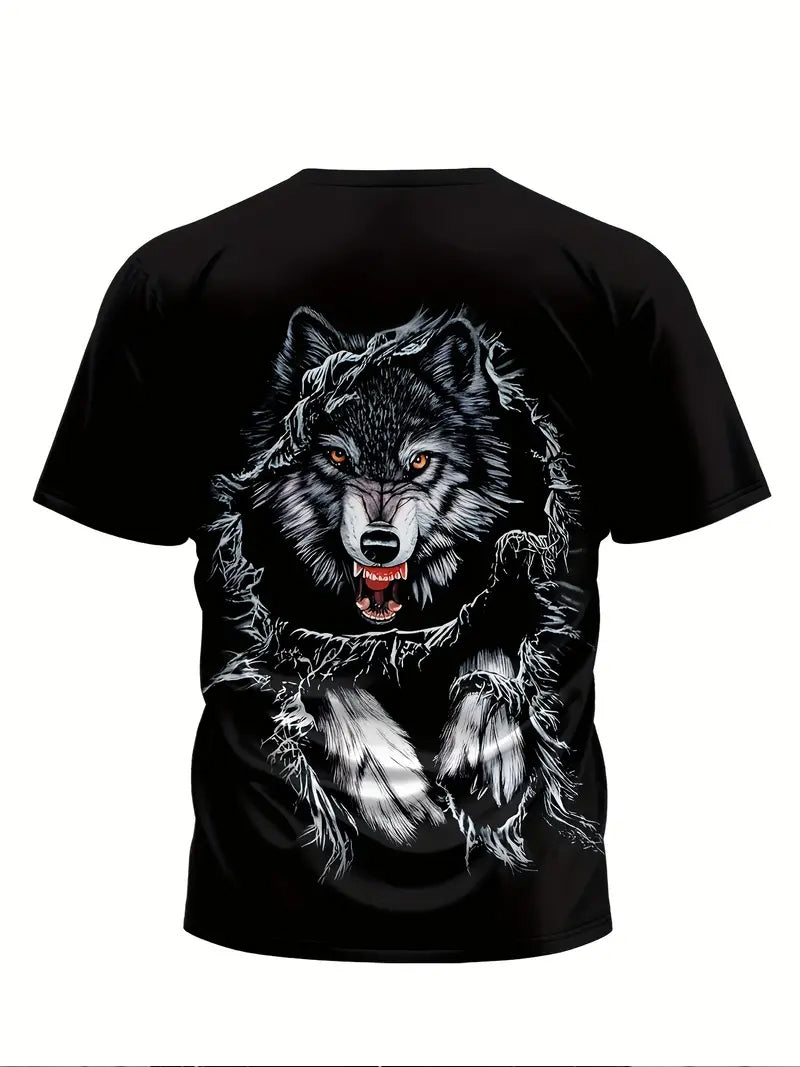 Plus Size 3D Wolf Print Men's Cool T-shirt For Summer