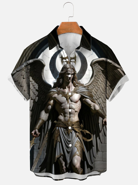 Men's The Archangel Michael Ornament Print Soft & Breathable Short Sleeve Shirt