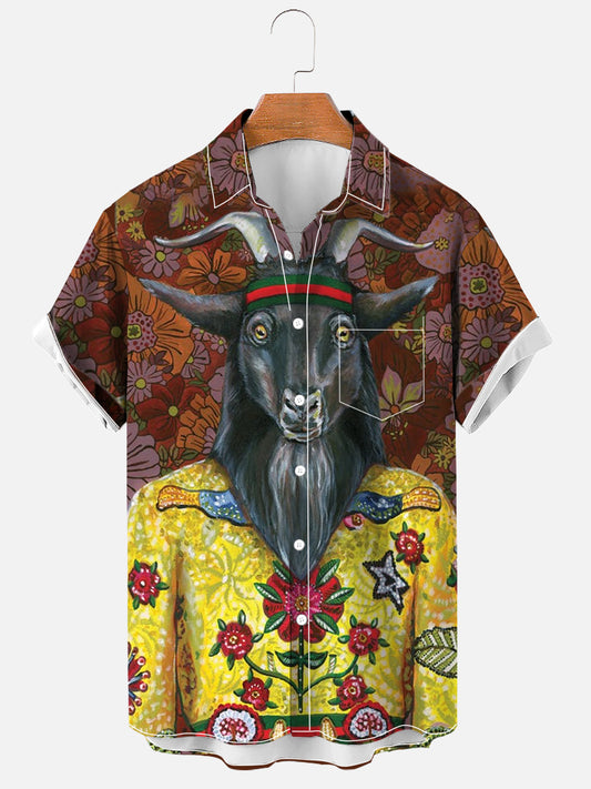Goat Painting Pagan Art Soft & Breathable Short Sleeve Shirt