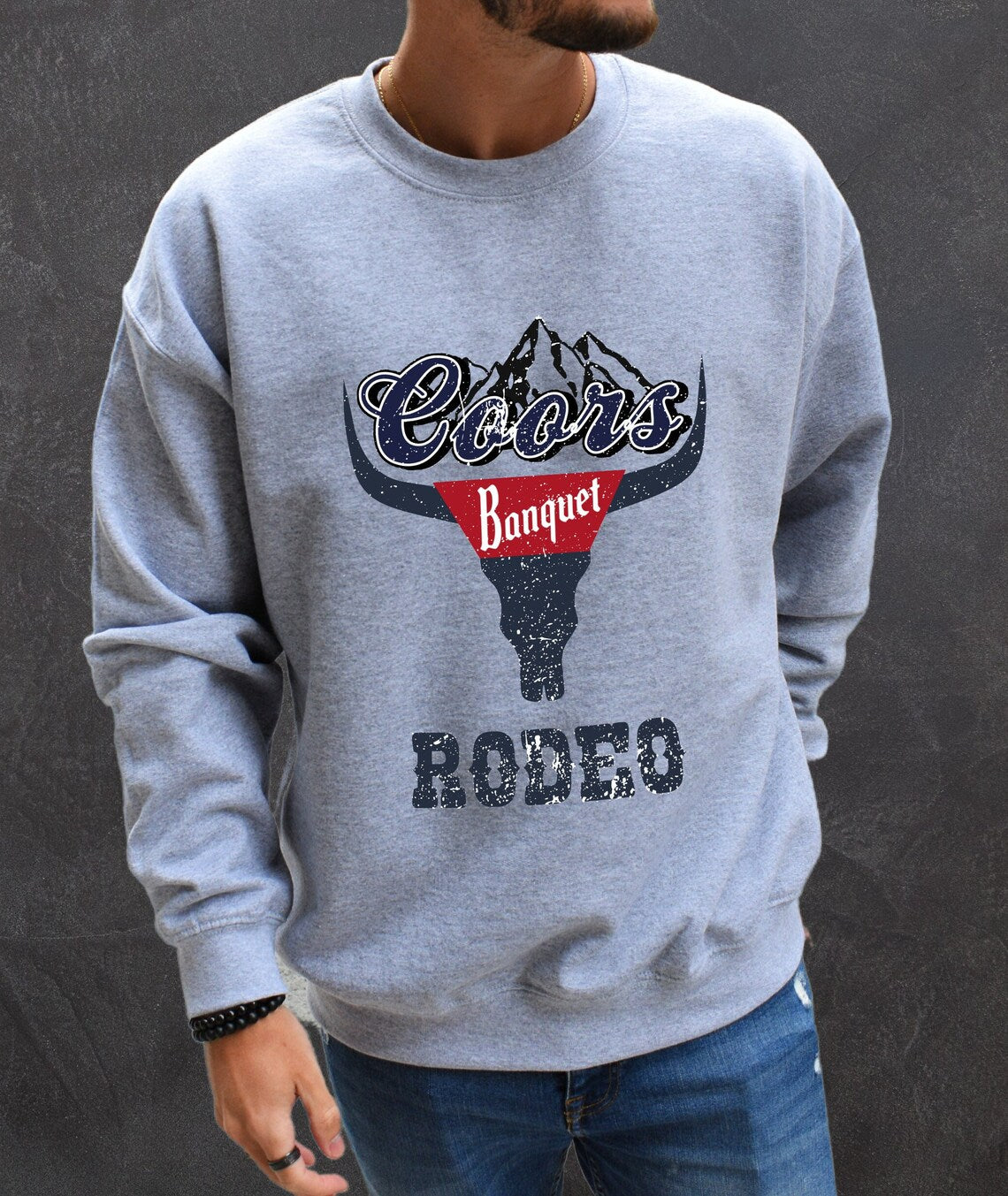 Mens Coors Banquet Rodeo Inspired Crewneck
