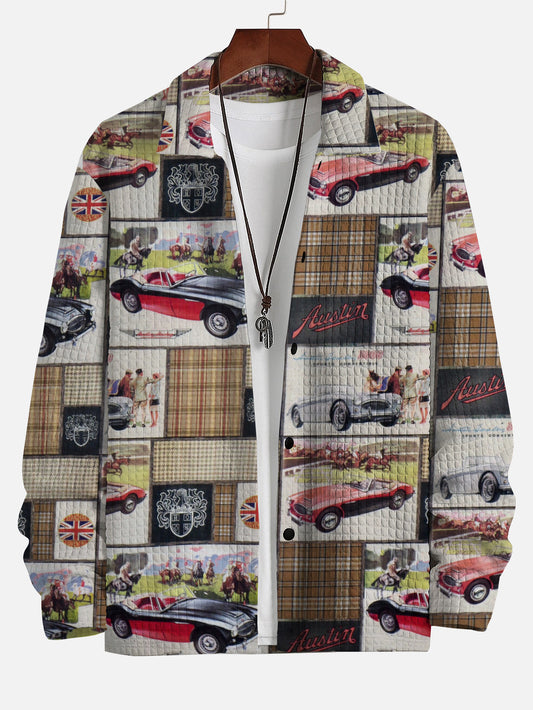Men's Tweedy Austin Healey Logo Retro Cars Print Casual Buttoned Long Sleeve Shirt