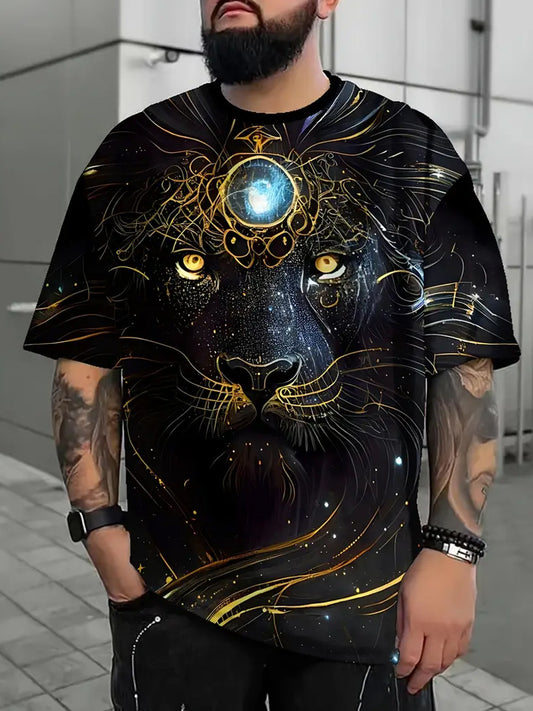 Plus Size Men's 3D Lion Graphic Print T-shirt Personalized Cool Short Sleeve Tees For Summer