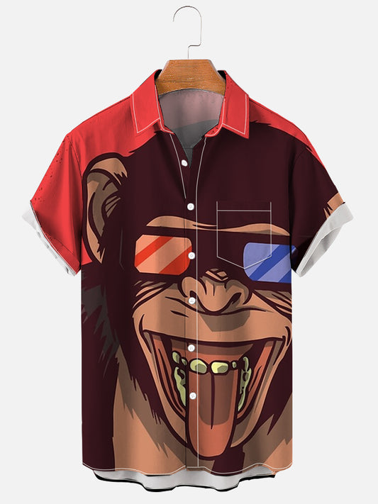 Cute Face Orangutan 3D Pattern Men's Casual Retro Casual Shirt