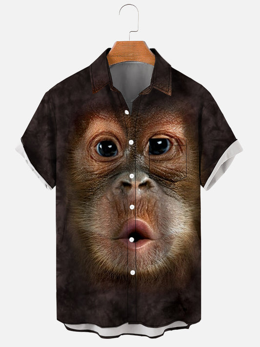 Cute Face Monkey 3D Pattern Men's Casual Vintage Casual Shirt
