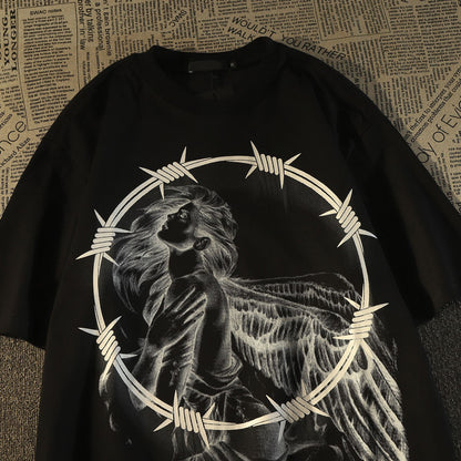 Unisex Retro angel pure cotton printed short-sleeved T-shirt