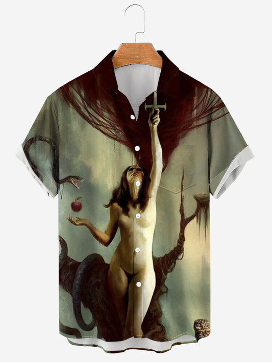 Men's Lilith Mystic Art Printing Soft & Breathable Short Sleeve Shirt