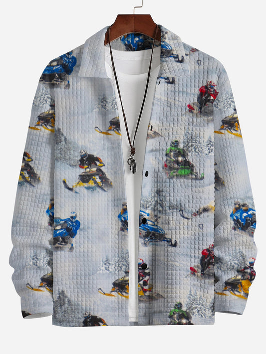 Men's Snowmobiles Ski Resort from Elizabeth Studio's Print Casual Buttoned Long Sleeve Shirt