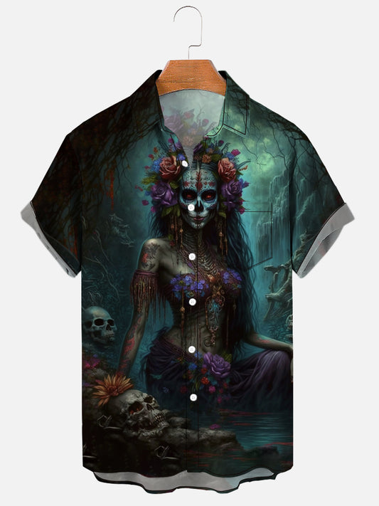 Gothic rose skull girl Soft & Breathable Short Sleeve Shirt