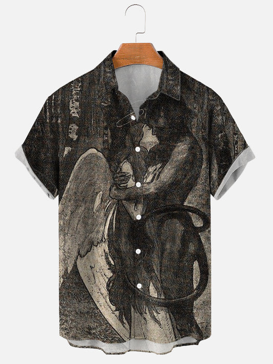 Men's Angel and devil Printing Soft & Breathable Short Sleeve Shirt