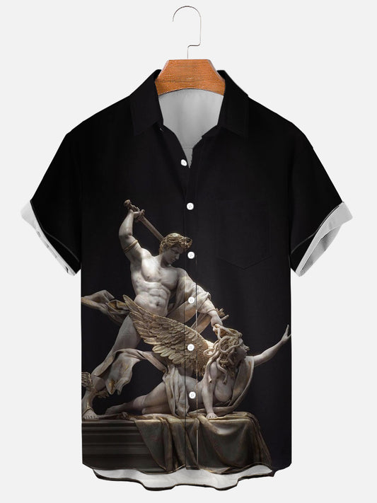 Men's Perseus Killing Medusa Sculpture Printing Soft & Breathable Short Sleeve Shirt