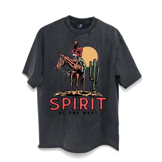 Vintage cowboy riding horse in a desert illustration Casual Short Sleeve T-Shirt