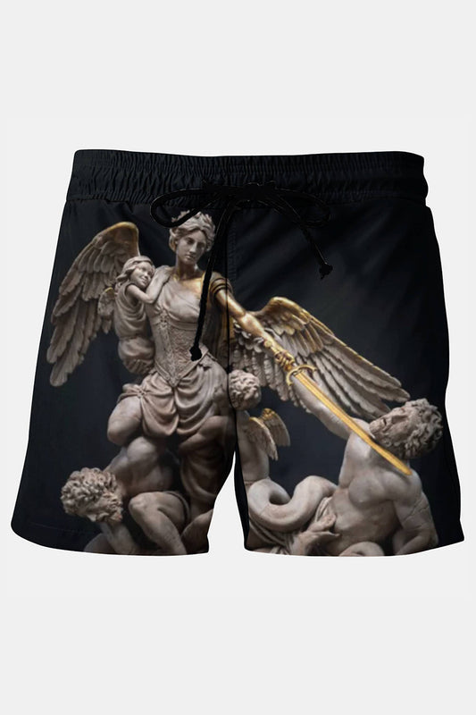 Men's Large Saint St Michael Archangel Defeated Lucifer Printing Plus Size Shorts