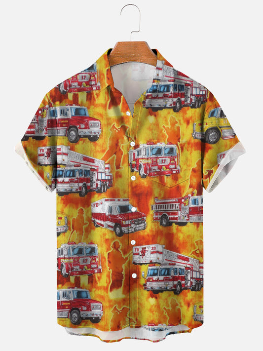 Men's Five Alarm Fire on Orange Print Soft & Breathable Short Sleeve Shirt