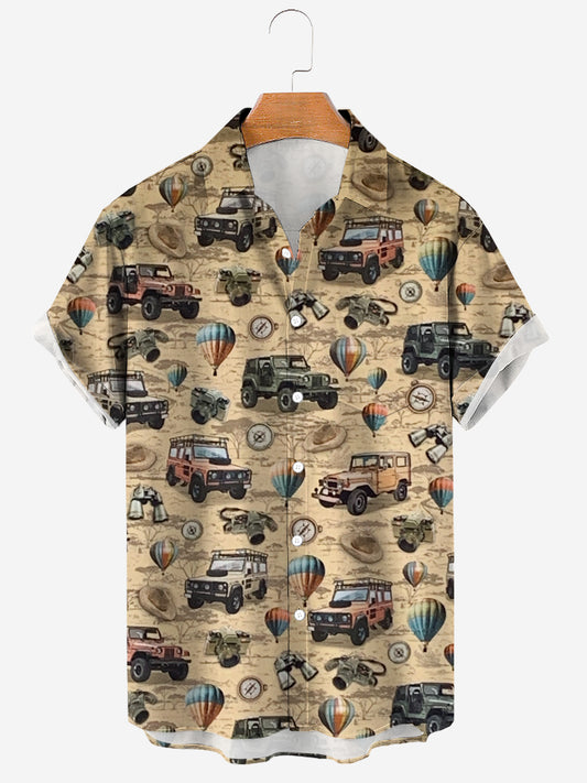 Men's Safari Adventure African Scenic Print Soft & Breathable Short Sleeve Shirt