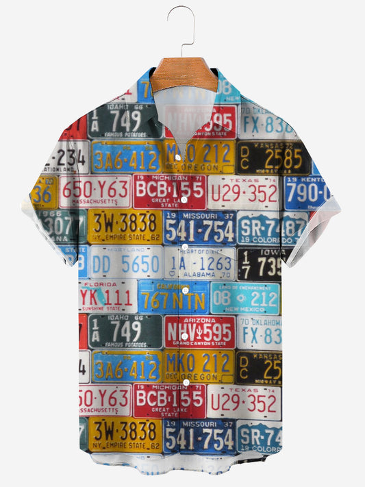 Men's Colorful License Tag  Printing Soft & Breathable Short Sleeve Shirt
