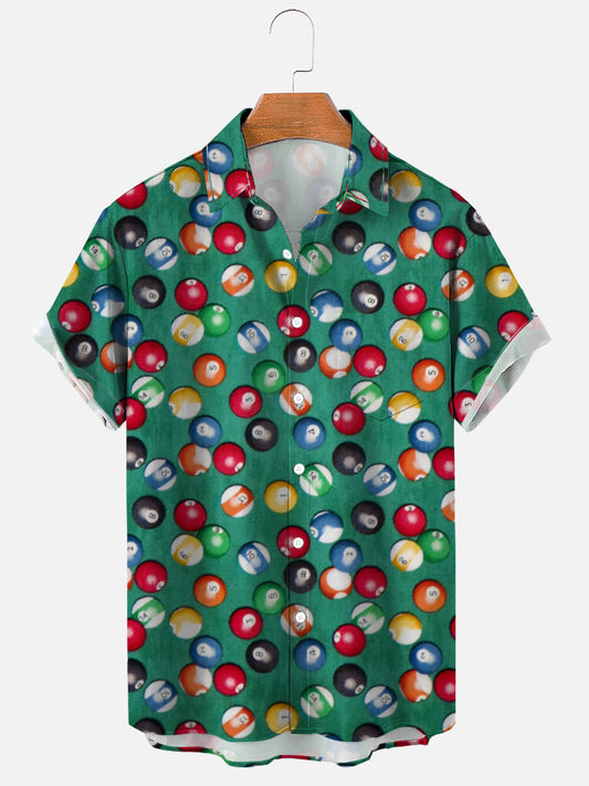 Men's Allover Man Cave Small Billiard Ball Printing Soft & Breathable Short Sleeve Shirt