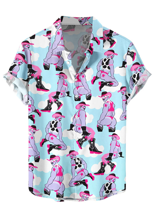 Men's Fun Sexy Cowboy Print Hawaiian Valentine Shirt