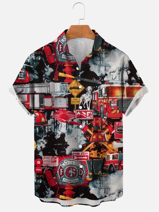 Men's Fire Engine Collage Printing Soft & Breathable Short Sleeve Shirt