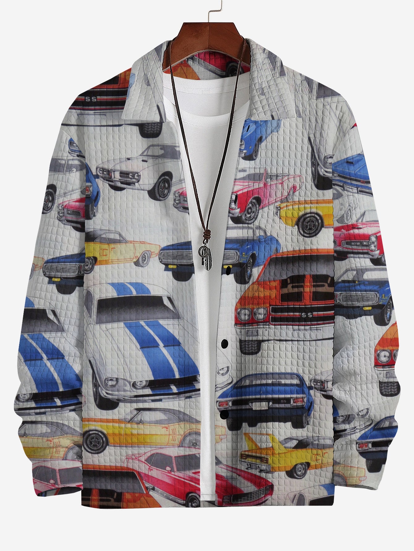 Men's Colorful Muscle Car Pure Muscle Print Casual Buttoned Long Sleeve Shirt