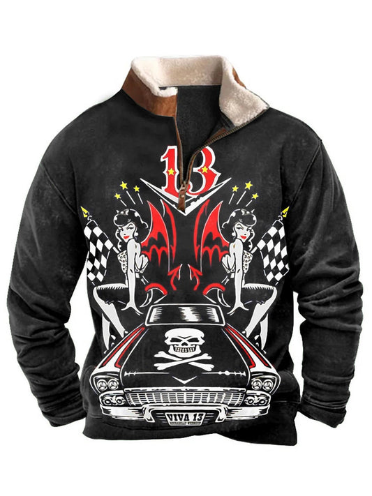 Men's vintage racing print turtleneck sweatshirt