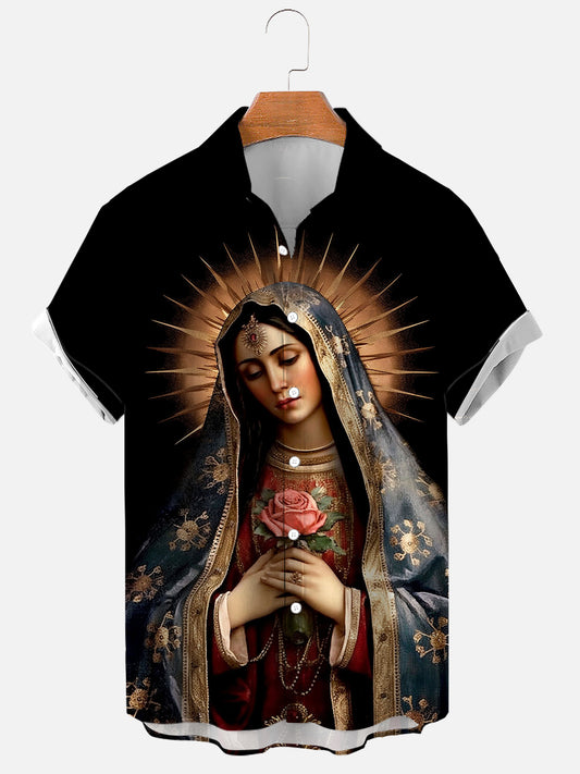 Men's Vintage Renaissance Virgin Mary Art Painting Soft & Breathable Short Sleeve Shirt