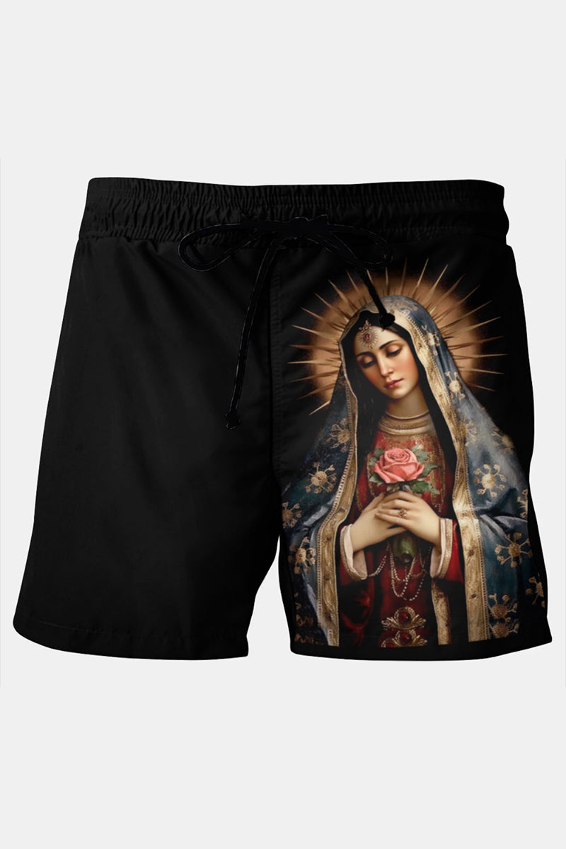 Men's Vintage Renaissance Virgin Mary Art Painting Plus Size Shorts