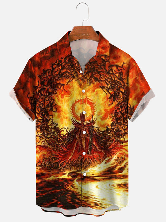Flame Demon Art Print Casual Men's Shirt