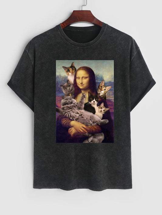 Mona Lisa With Orange Cat Funny Art Painting Unisex T-Shirt