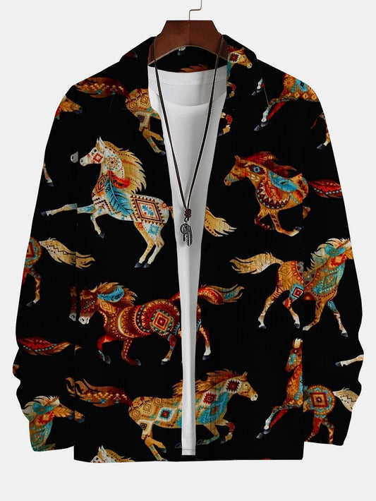 Men's Treasures Out Southwest Horses Print Casual Buttoned Long Sleeve Shirt