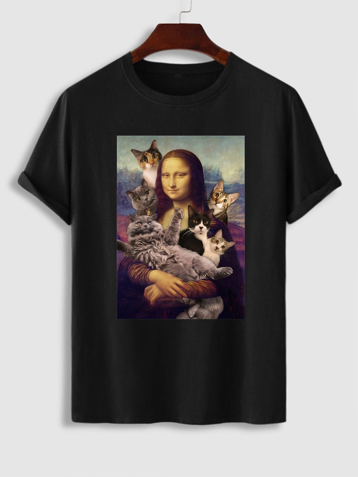 Mona Lisa With Orange Cat Funny Art Painting Unisex T-Shirt