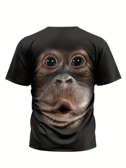 Men's Personalized 3D Gorilla Print T-shirt, Oversized Fashion Casual Loose Fit Tees Short Sleeve Tops For Big & Tall Males, Men's Clothing, Plus Size