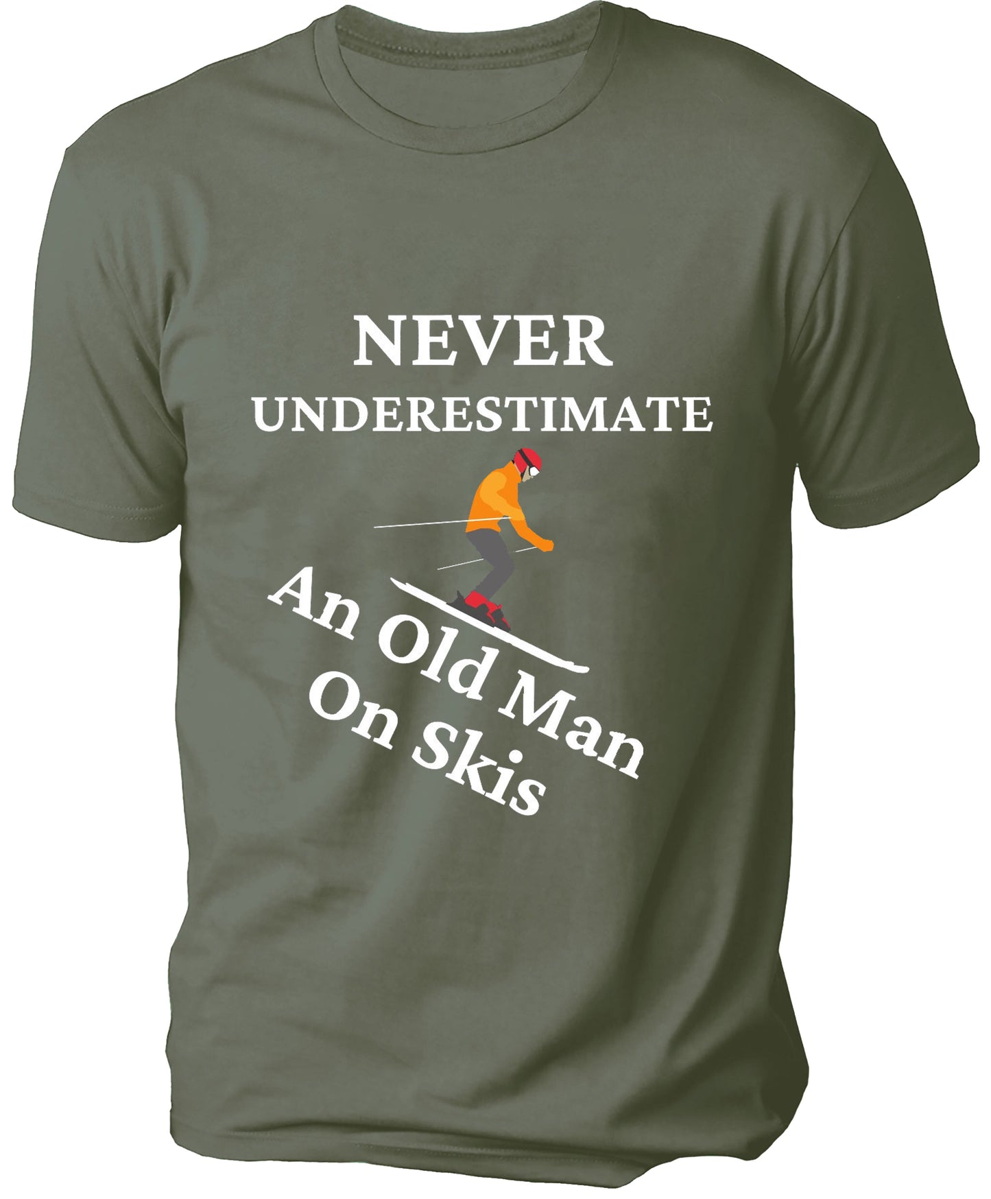 Never Underestimate An Old Man On Skis Casual Men's T-Shirt