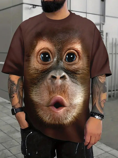 Men's Personalized 3D Gorilla Print T-shirt, Oversized Fashion Casual Loose Fit Tees Short Sleeve Tops For Big & Tall Males, Men's Clothing, Plus Size