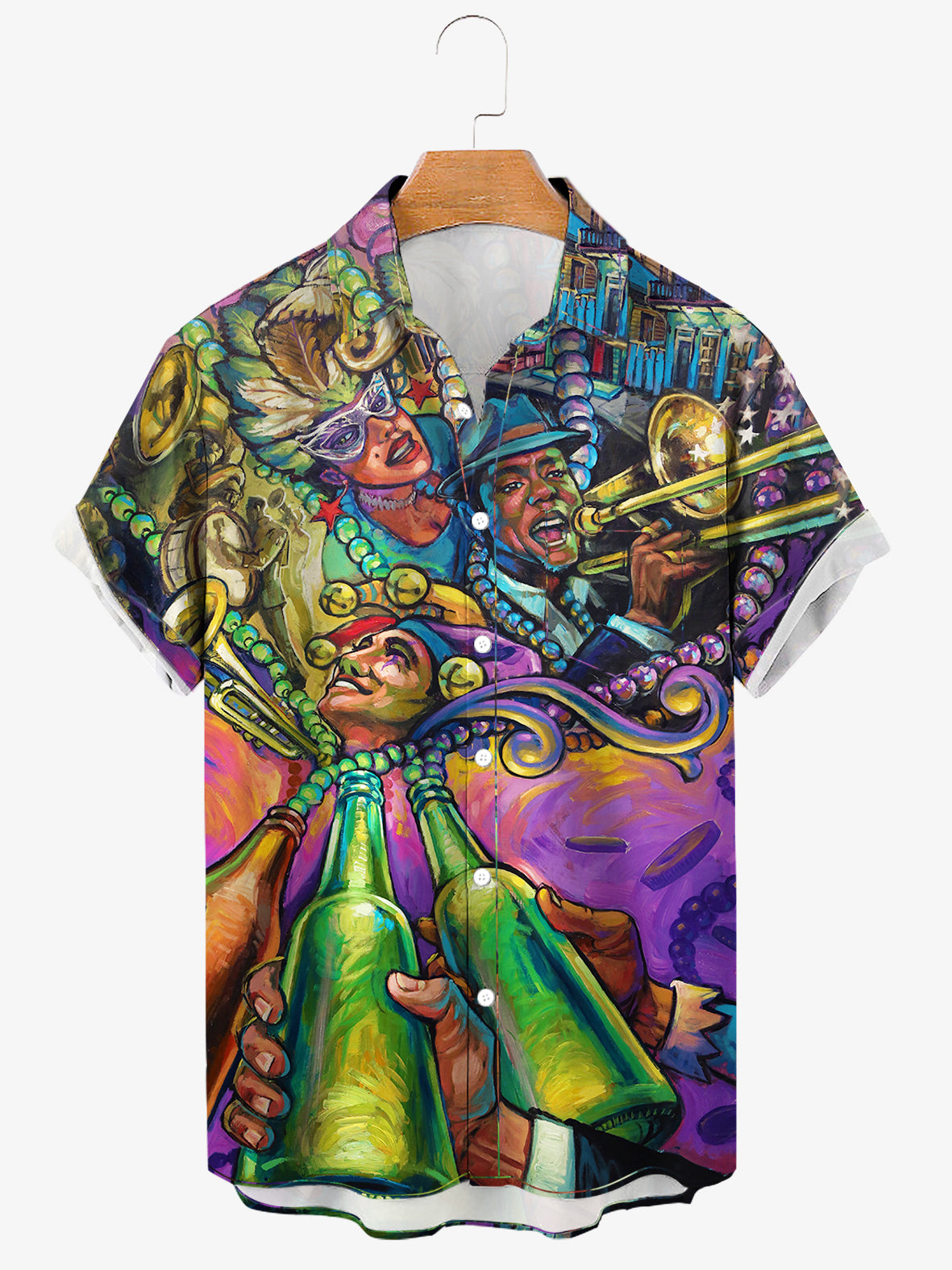 Happy Mardi Gras Art Painted Print Soft & Breathable Short Sleeve Shirt