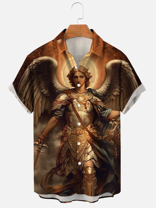 Men's St. Michael the Archangel Print Soft & Breathable Short Sleeve Shirt