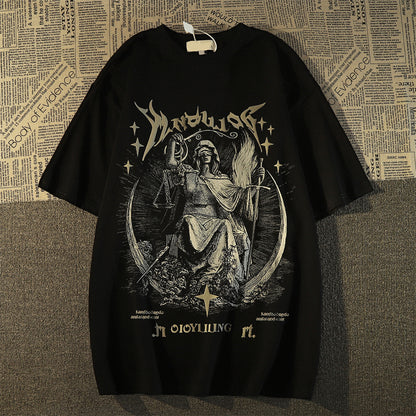 Unisex Punk style saint printed cotton T-shirt