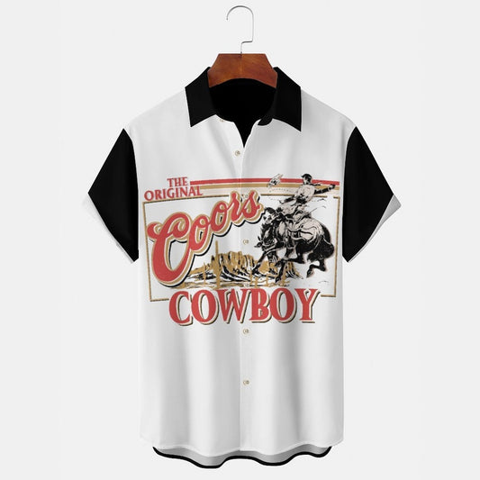 Cow Boy Men's Casual Stand Collar Soft & Breathable Short Sleeve Shirt