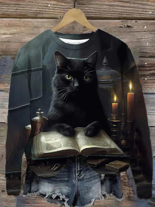 Unisex schwarze Katze Halloween Sweatshirt