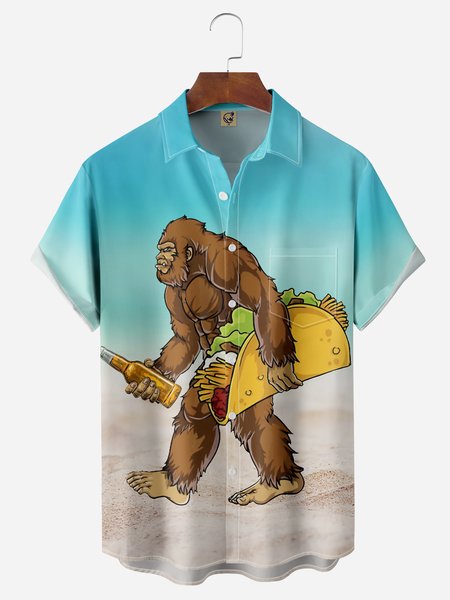 Bigfoot Sasquatch  Men's Casual Stand Collar Soft & Breathable Short Sleeve Shirt