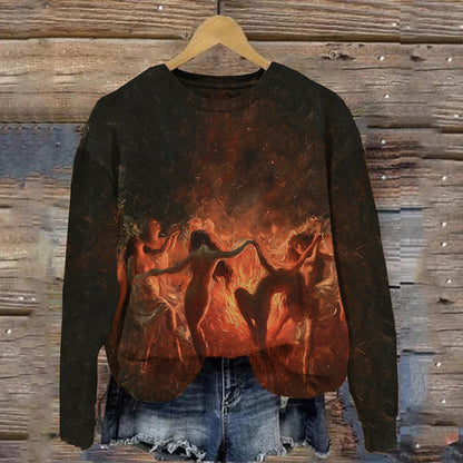 Women's Fire Dance Art Graphic Print Casual Sweater