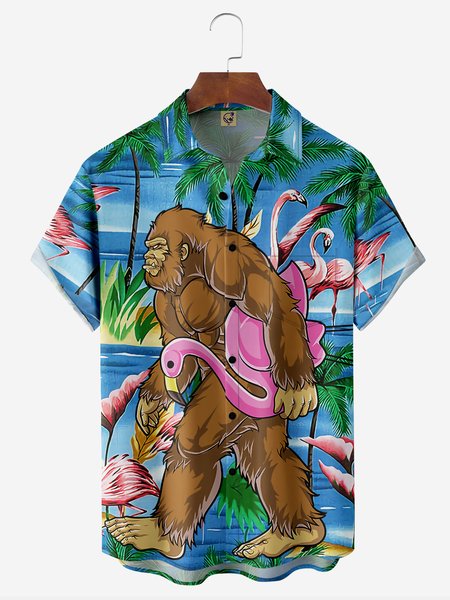 Bigfoot Sasquatch Men's Casual Stand Collar Soft & Breathable Short Sleeve Shirt