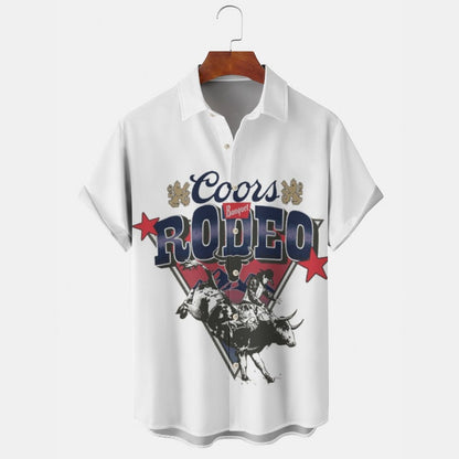 COW RODEO Men's Casual Stand Collar Soft & Breathable Short Sleeve Shirt