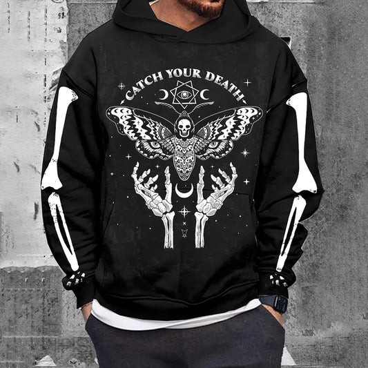 Men's Street Skull Faith Lightning Printed Hooded Sweatshirt