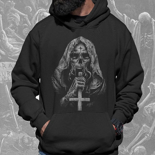 Men's Black Skull Cross Printed Hooded Sweatshirt