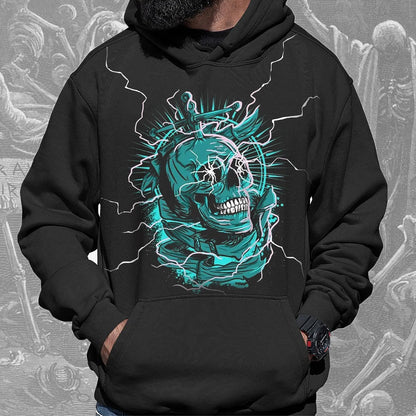 Men's Street Skull Lightning Printed Hooded Sweatshirt