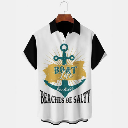 BEACHES BE SALTY Men's Casual Stand Collar Soft & Breathable Short Sleeve Shirt