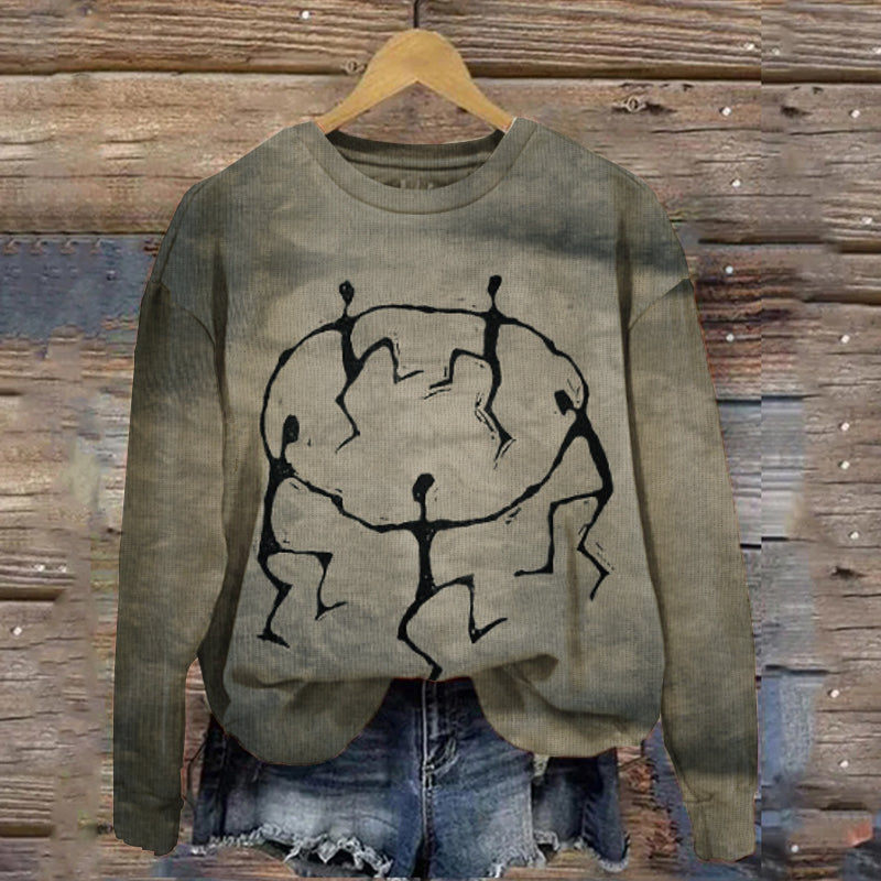 Cute Abstract Fire Dance Art Illustration Printed Casual Sweater